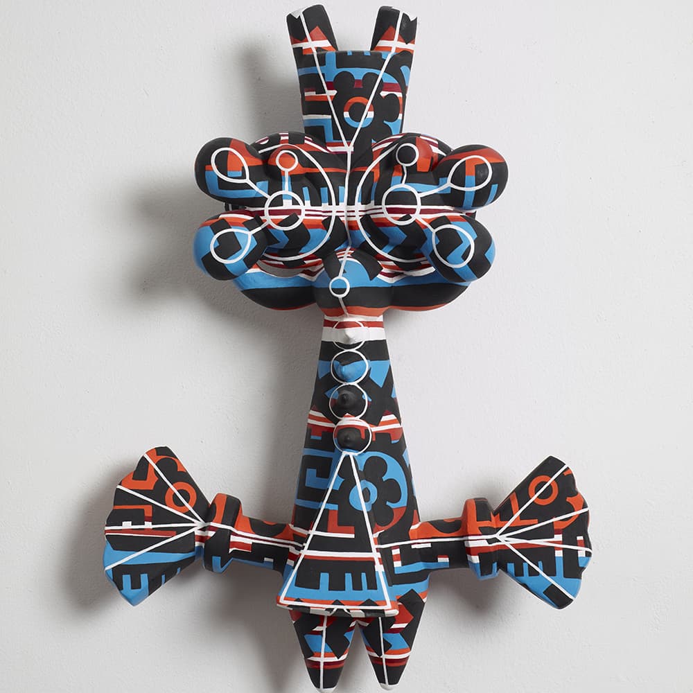 Jill Levine, "Aztec Chakra," 2013. Styrofoam core, plaster-dipped gauze, modeling compound and oil paint,19 x 14 x 6". Courtesy Hionas Gallery.
