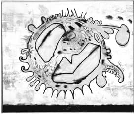 Carroll Dunham, Solar Eruption (2000-01), mixed media on linen. Photo: Gladstone Gallery, New York. Collection of Sally and John Van Doren; courtesy Greenberg Van Doren Gallery
