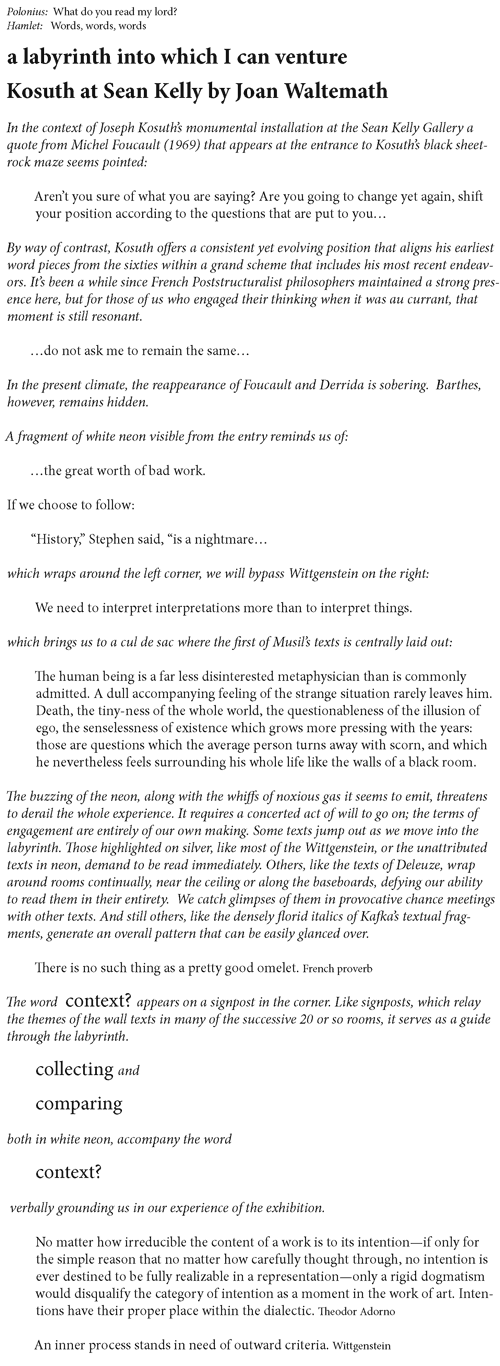 Joseph Kosuth – a labyrinth into which I can venture