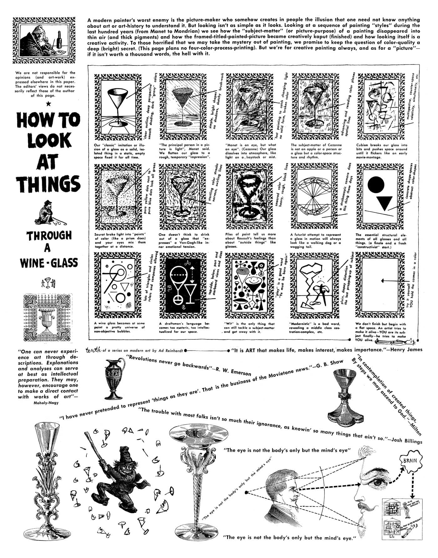 Ad Reinhardt, "How to Look at Things Through a Wine Glass," 1946. Courtesy the Ad Reinhardt Foundation.