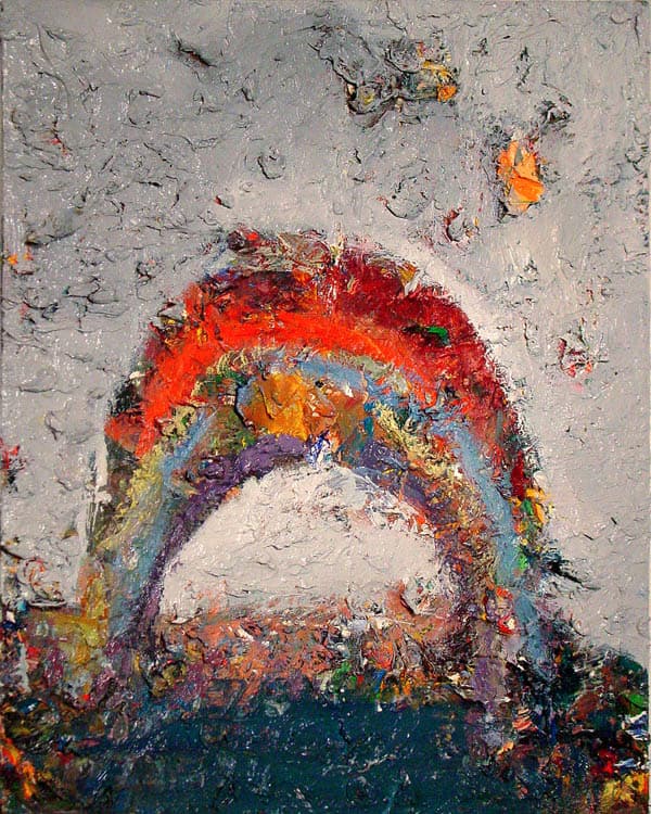 Farrell Brickhouse, "Stapleton Rainbow," 2010. 20 x 16". Oil, mixed media on canvas. Courtesy of John Davis Gallery.
