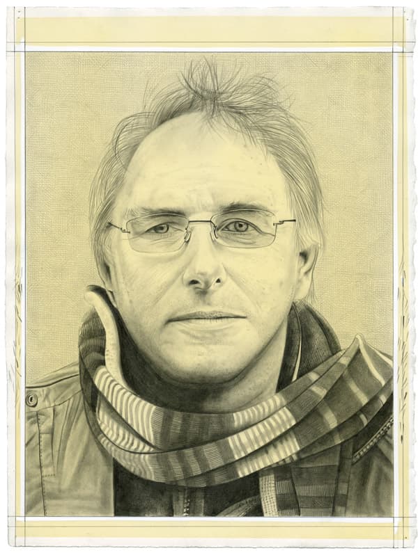 Portrait of the artist. Pencil on paper by Phong Bui. Inspired by a photograph by Oliver Abraham.